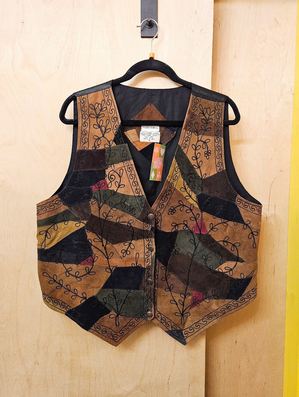 90s Fashion Bug Multi Color Suede Patchwork Embroidered Vest